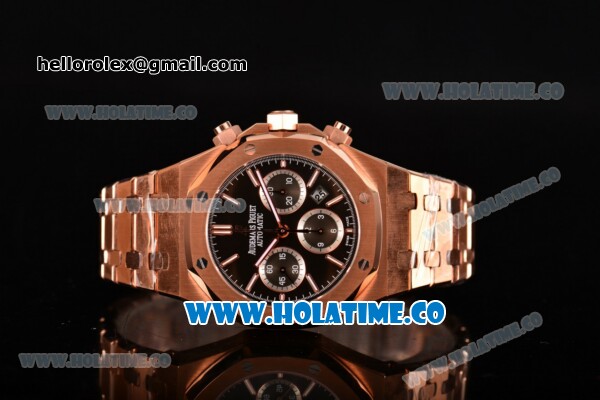 Audemars Piguet Royal Oak Chrono 41MM Swiss Valjoux 7750 Automatic Full Rose Gold with Black Dial and Stick Markers (EF) - Click Image to Close